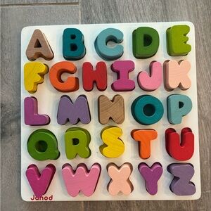Janod Multicolor Wooden Alphabet Puzzle – Colorful ABC Learning Toy for Kids